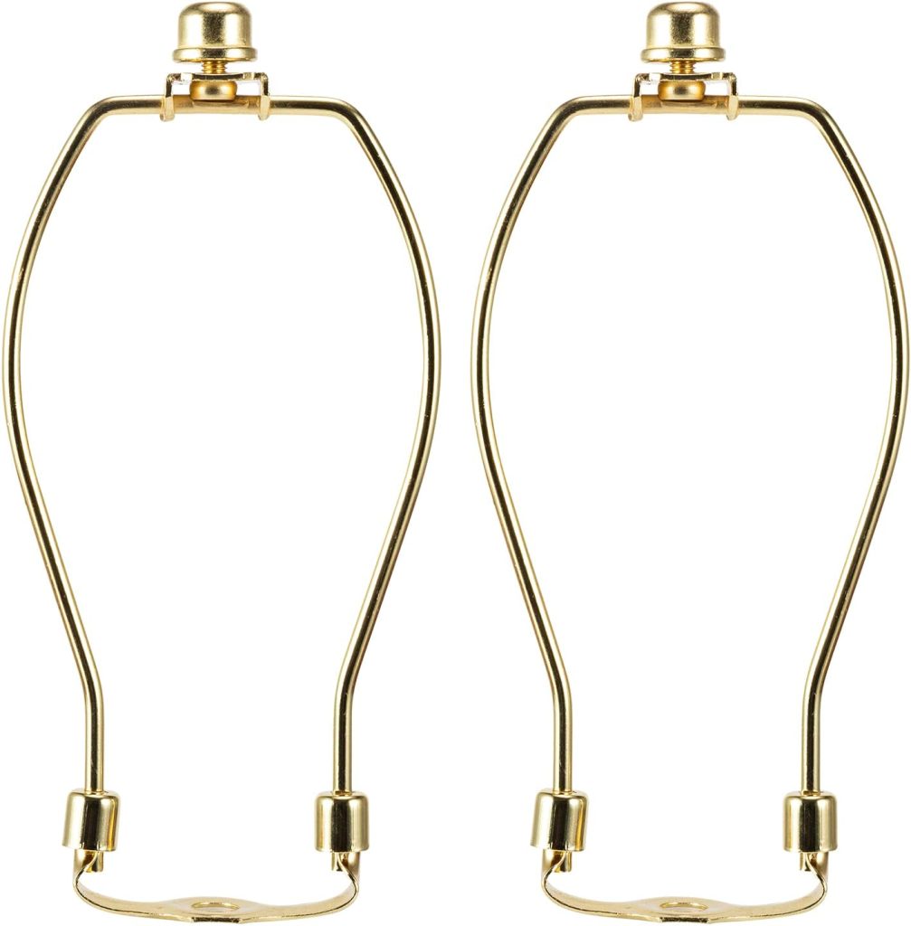 6 Inch Brass Lamp Harp Holder Kit Replacement with Finial and Detachable Light Duty Saddle Base, Saangseon Pack 2 Harps for Lamps DIY Lighting Accessories Horn Frame Lampshade Bracket