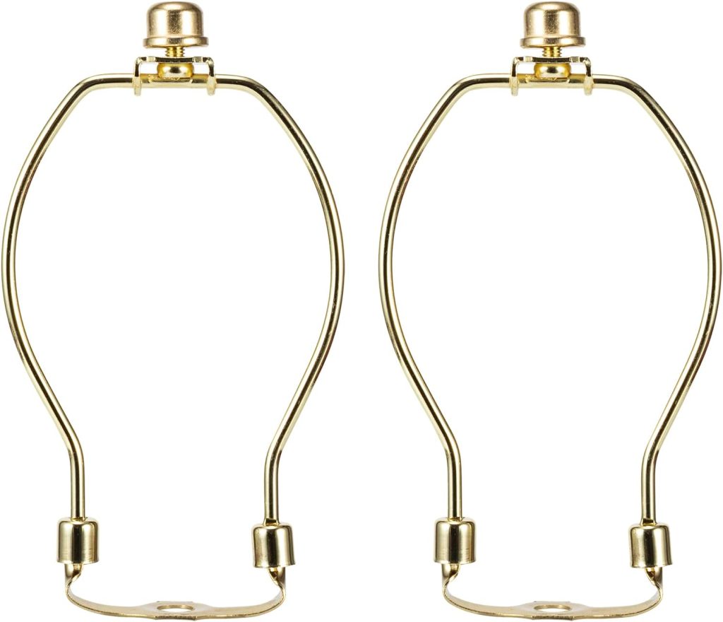 6 Inch Brass Lamp Harp Holder Kit Replacement with Finial and Detachable Light Duty Saddle Base, Saangseon Pack 2 Harps for Lamps DIY Lighting Accessories Horn Frame Lampshade Bracket