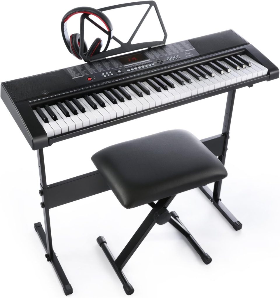 61key Standard Keys Keyboard with USB Music Player,Including Headphone,Stand,Stool  Power Supply-The electronic keyboards
