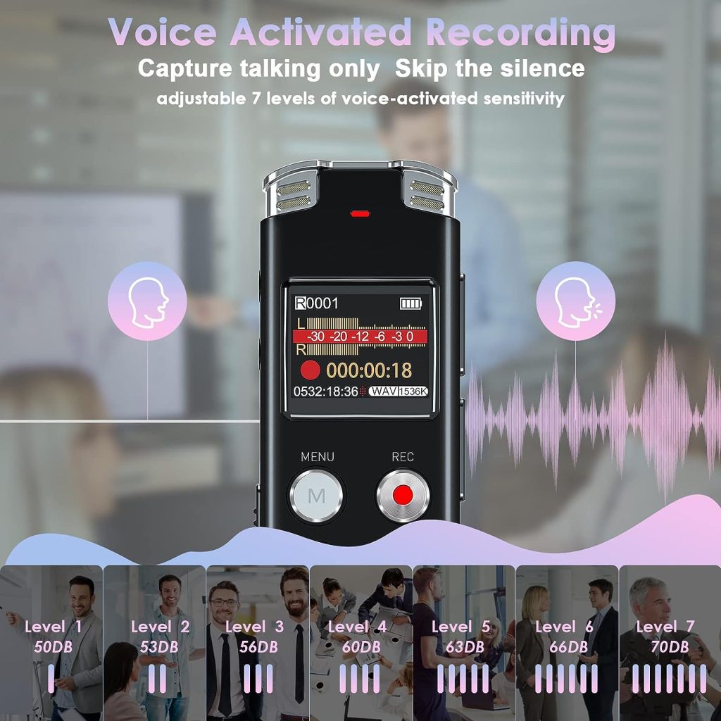 64GB Digital Voice Recorder Voice Activated Recorder with Playback - Upgraded Tape Recorder for Lectures, Meetings, Interviews, Audio Recorder USB Charge, MP3