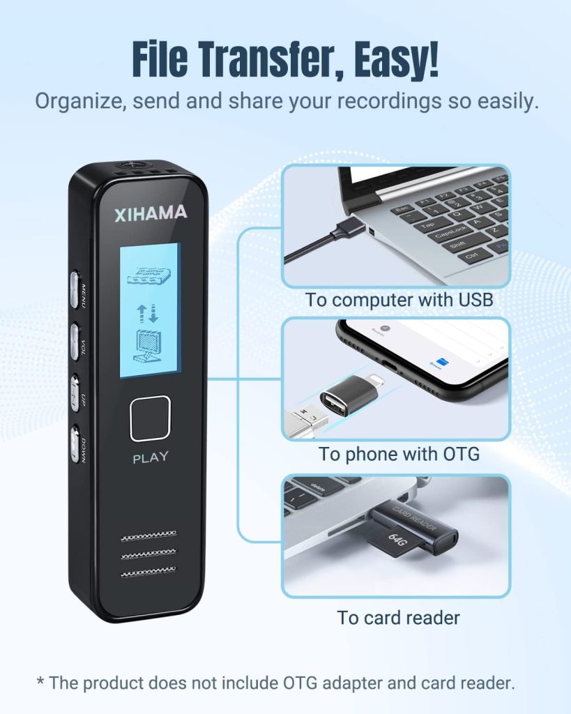 64GB Mini Voice Recorder, Digtal Voice Recorder Spy Hidden Pocket Tape Recorder with Playback for Lectures, Meetings, XIHAMA 4608 Hours Handheld Audio Recorder with Microphone, USB Charge, Password
