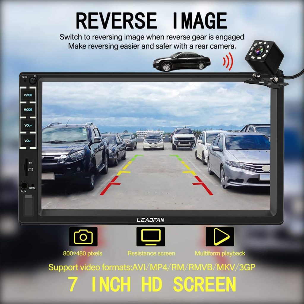 7 Car Stereo Double Din Touch Screen Car Radio Audio Receiver FM Radio Bluetooth Video Remote Control MP5/4/3 Player Android iPhone Mirror Link USB/SD/AUX Hands Free Calling with Camera