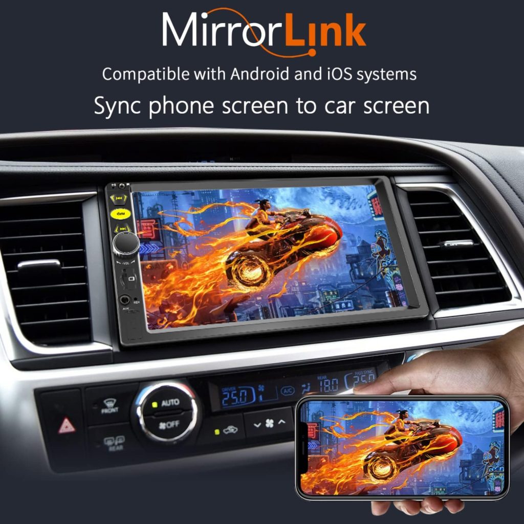 7 Double Din Touch Screen Car Radio with Apple CarPlay,7 Inch Bluetooth Car Stereo with Backup Camera, FM Steering Wheel Controls,Mirror Link Navigation,USB/TF/Subwoorf/240 watts