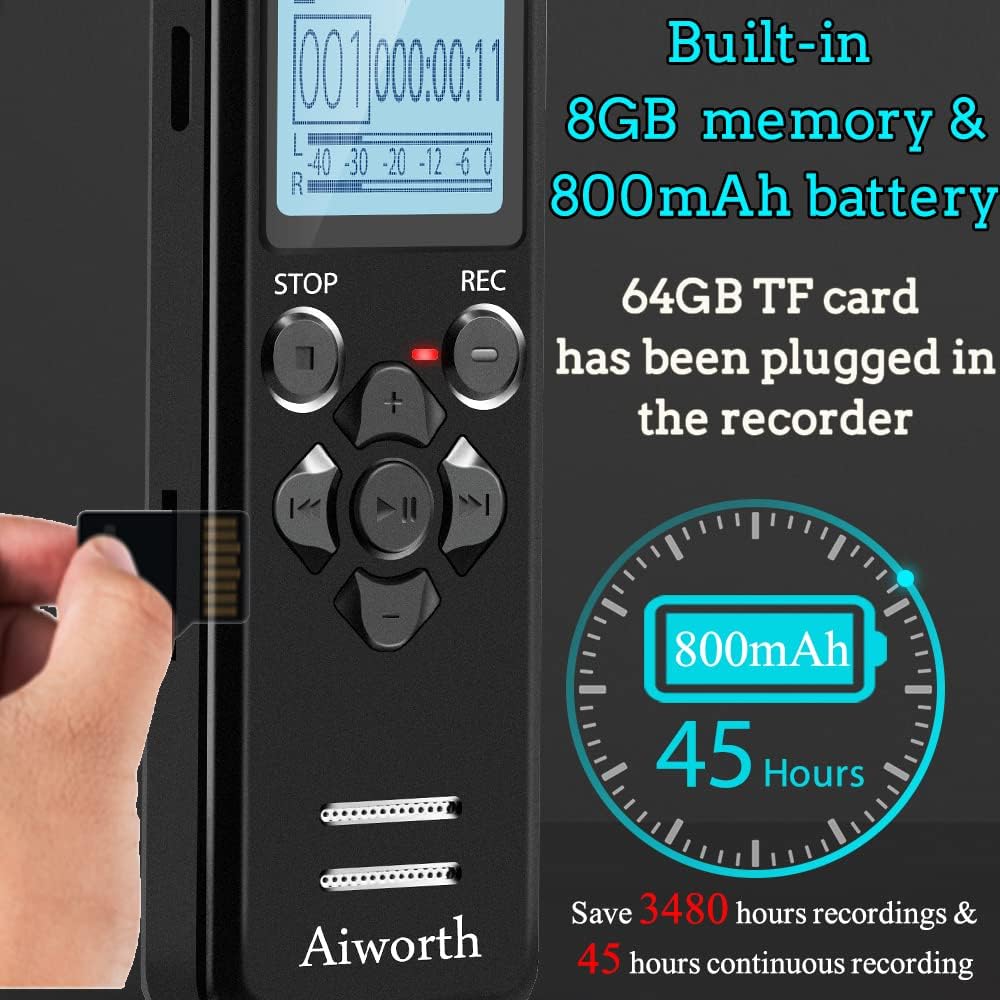 72GB Digital Voice Activated Recorder: Portable Tape Recorder with Playback  Audio Recording Device for Lectures Meetings, Small Dictaphone Sound