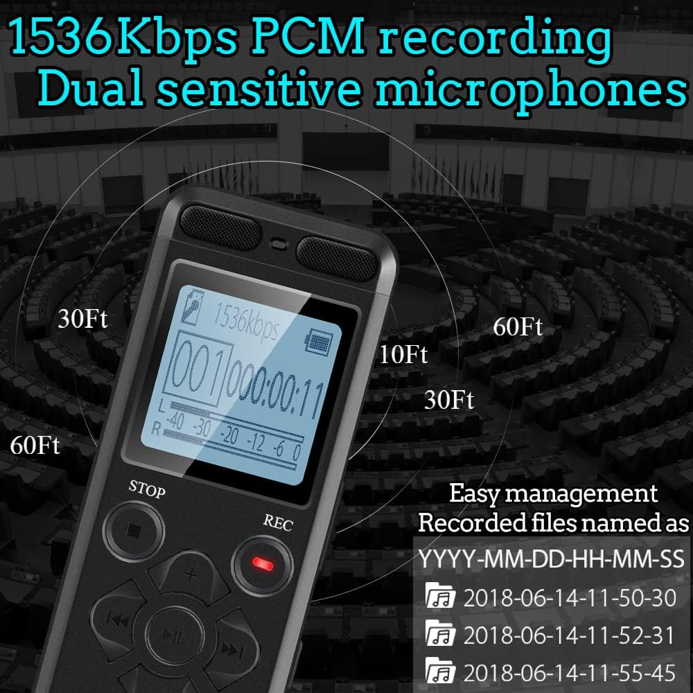 72GB Digital Voice Recorder Voice Activated Recorder for Lectures Meetings - aiworth 5220 Hours Sound Audio Recorder Dictaphone Recording Device with Playback,MP3 Player,Password,Variable Speed