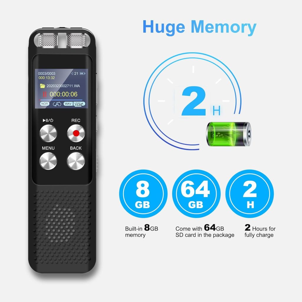 72GB Digital Voice Activated Recorder: Portable Tape Recorder with Playback  Audio Recording Device for Lectures Meetings, Small Dictaphone Sound