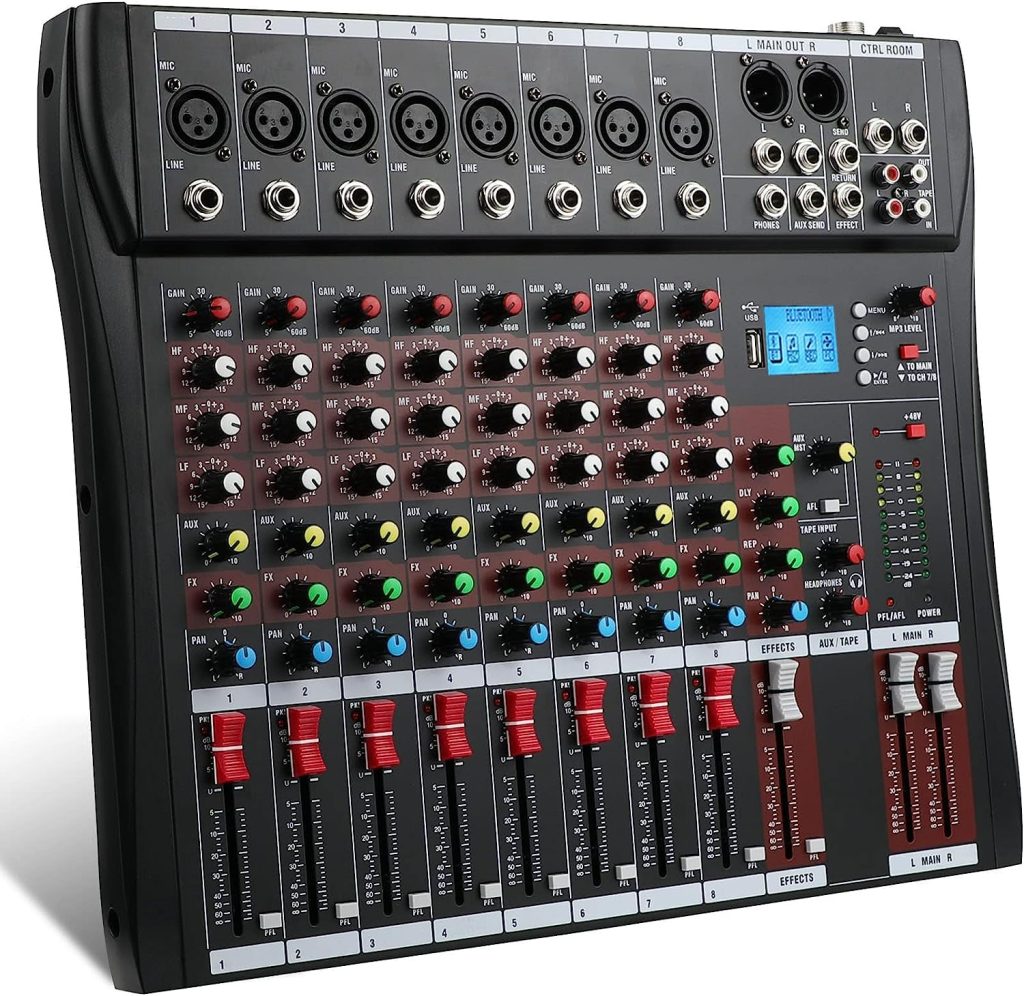 8-Channel Audio Mixer - Bluetooth USB, Integrated Effects  DJ Functionality - Perfect for Computer Recording - Complete with Sound Board, RCA I/O - Seamless Mixing, Superior Sound - Ideal for DJs