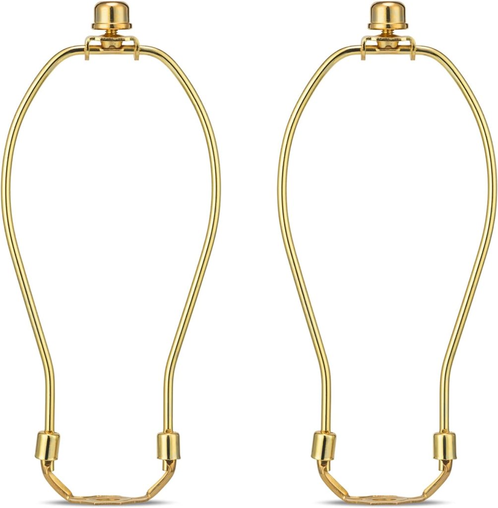 8 Inch Lamp Harp - 2 Set, Detachable Lamp Shade Holder for Table and Floor Lamps, Heavy Duty Lamp Shade Bracket with 3/8 Standard Saddle and Lamp Finial, Polished Brass