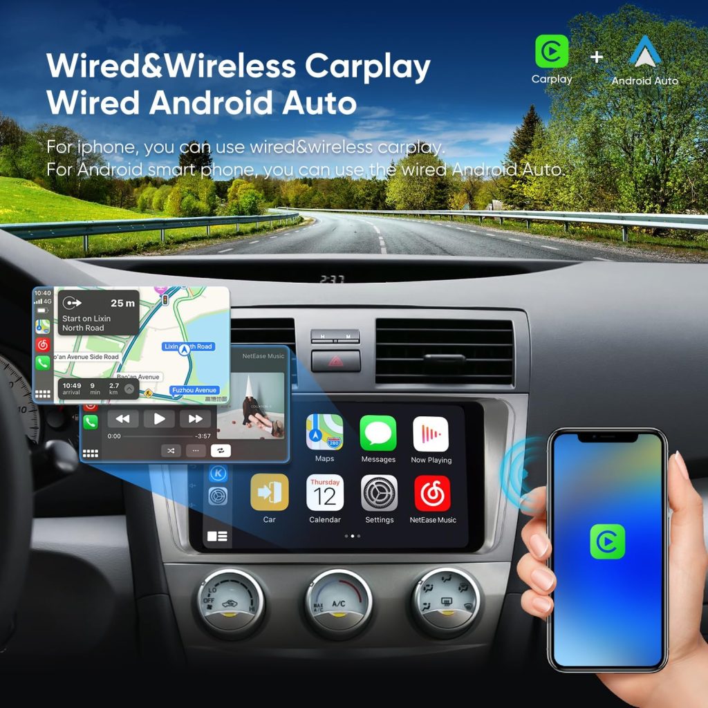 9 Inch 5G WiFi 8 Core(2G Ram+32G ROM) Car Stereo Radio for Toyota Camry 2007 2008 2009 2010 2011 with Carplay Android Auto,Android 12.0 GPS Navigation Support 48EQ Mirrorlink Airplay Backup 1080P SWC