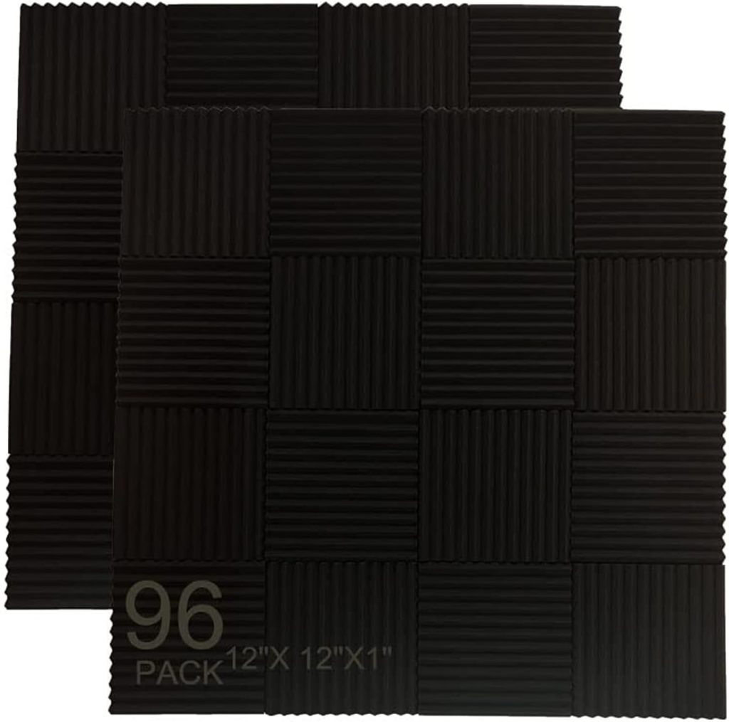96 Pack Allxinlog Absorb the echo Acoustic Foam Panel Wedge Studio Soundproofing Wall Tiles 12 X 12 X 1 (96-BLACK)