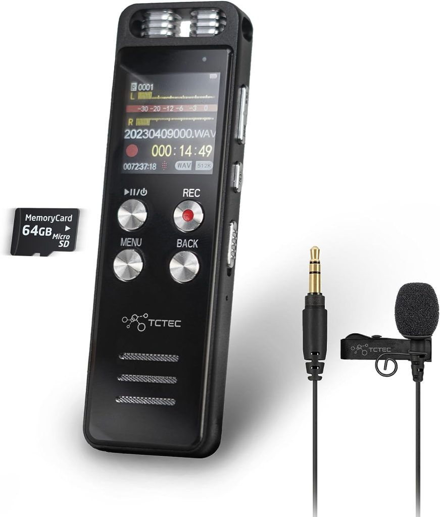 96GB TCTEC Digital Voice Recorder, Voice Activated Recorder with 7000 Hours Recording Capacity, Audio Noise Reduction, Sound Tape Recorder with Playback, Clip-on Mic Dictaphone for Meeting, Lecture