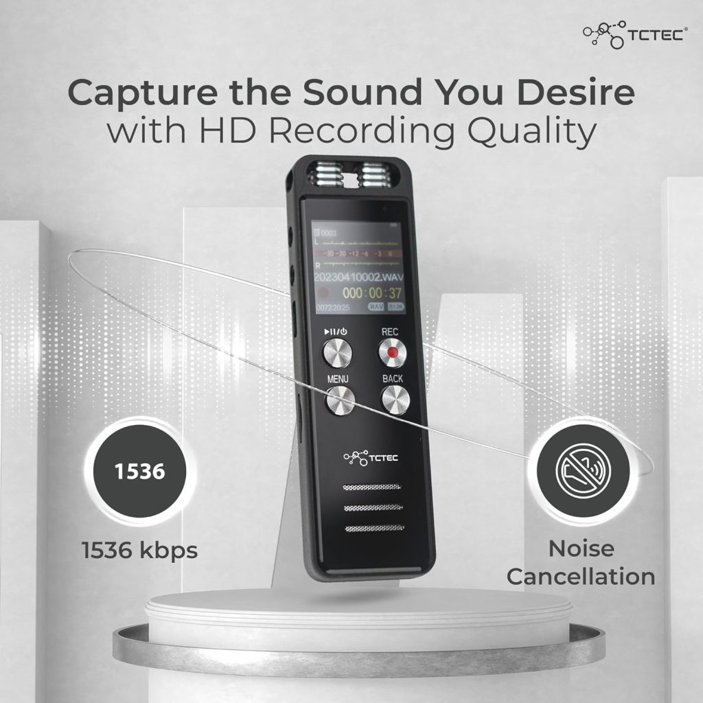 96GB TCTEC Digital Voice Recorder, Voice Activated Recorder with 7000 Hours Recording Capacity, Audio Noise Reduction, Sound Tape Recorder with Playback, Clip-on Mic Dictaphone for Meeting, Lecture