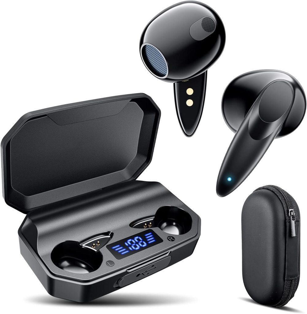 ACAGET Stereo Wireless Earbuds for Samsung Galaxy S23 FE S22 S21 Ultra A53 A54 iPhone 15 Pro Max Bluetooth Headphones 50H Playtime LED Digital Display Earphones Headset for Cell Phone Laptop TV Black