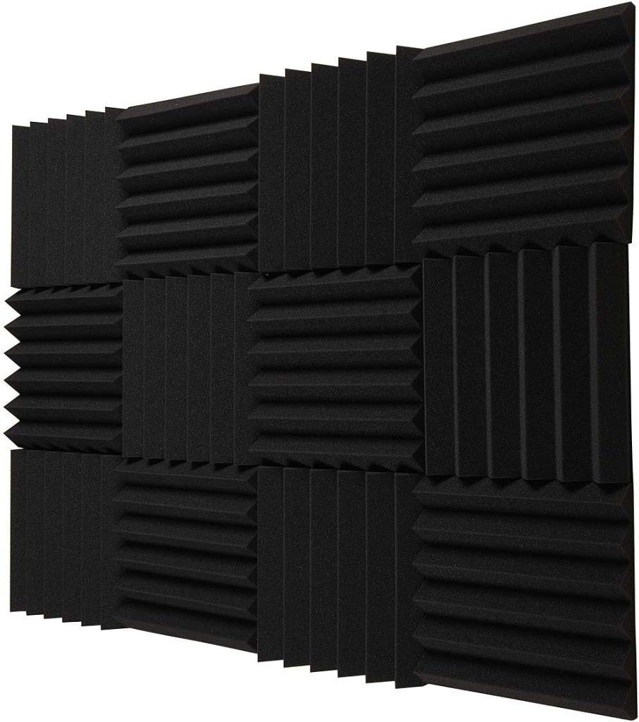 Acoustic Foam Panels Fireproof Sound Absorbing Panels Studio Foam Wedges for Walls 2 X 12 X 12 12 Pack Black