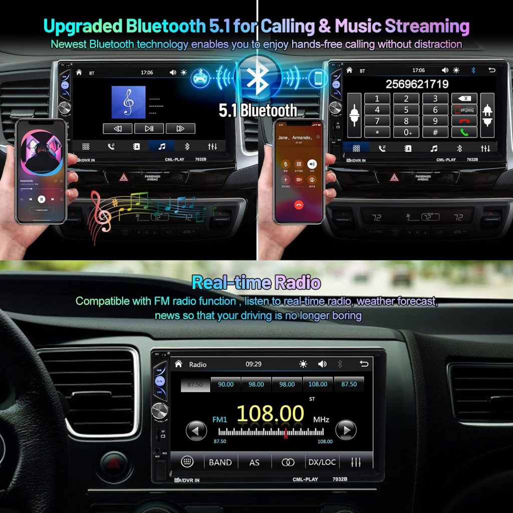 ACTASIAN Double Din Car Stereo with Apple Carplay and Android Auto,7 Inch Touchscreen Car Radio with Backup Camera,Bluetooth,Mirror Link,FM/MP3/USB/TF/SWC/Subwoofer,Aux Input