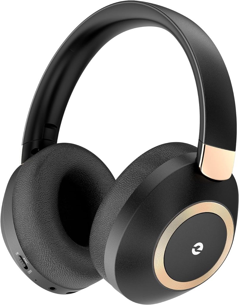 Active Noise Cancelling Headphones, 100H Playtime Headphones Wireless Bluetooth, Bluetooth Headphones with Microphone, Over- Ear Wireless Headphones with Deep Bass,Fast Charging for Travel (Black)
