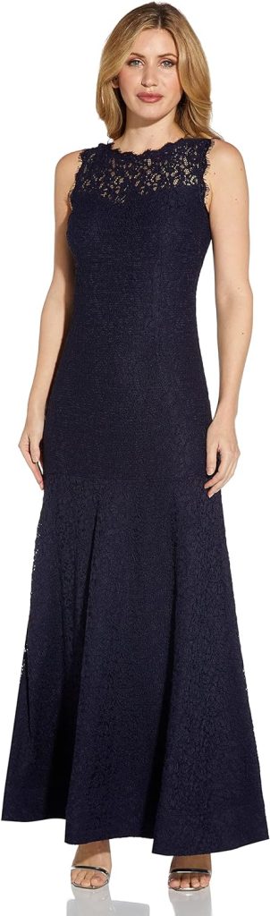 Adrianna Papell Womens Sleeveless Lace Trumpet Gown