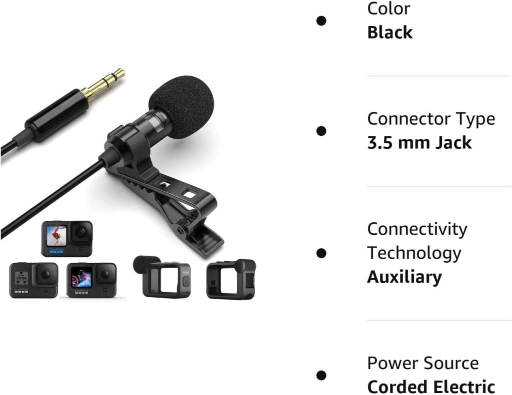AGD Professional External TRS 3.5 Lavalier Lapel Microphone Clip-on Lav Mini Mic Compatible with Rode Wireless Transmitter Go GoPro MediaMod Zoom Tascam Audio Recorder DSLR Canon Nikon Sony YouTube