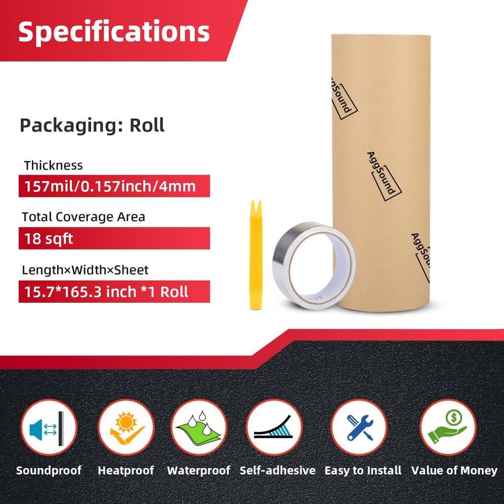 AggSound 157mil 6sqft Roll Pack Universal Sound Deadener for Cars Auto Sound Deadening Closed Cell Foam Noise Deadening Material-Heat Hood Shield Insulation Dampening Mat