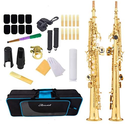 Aisiweier Soprano Saxophone SAX Bb Brass Lacquered Gold Body and Keys Woodwind instruments (gold)