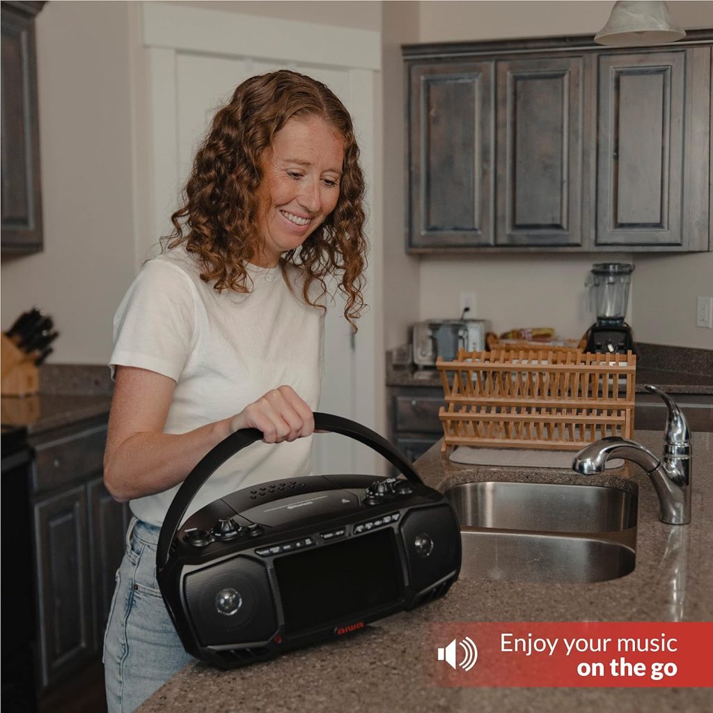 Aiwa Portable Boombox, Crystal Clear Sound with 3W x 2 Speakers and Bass Function, Featuring a 7 LCD Display, Bluetooth Connectivity, FM Radio, CD/DVD Player, Streaming on Roku and Amazon Firestick