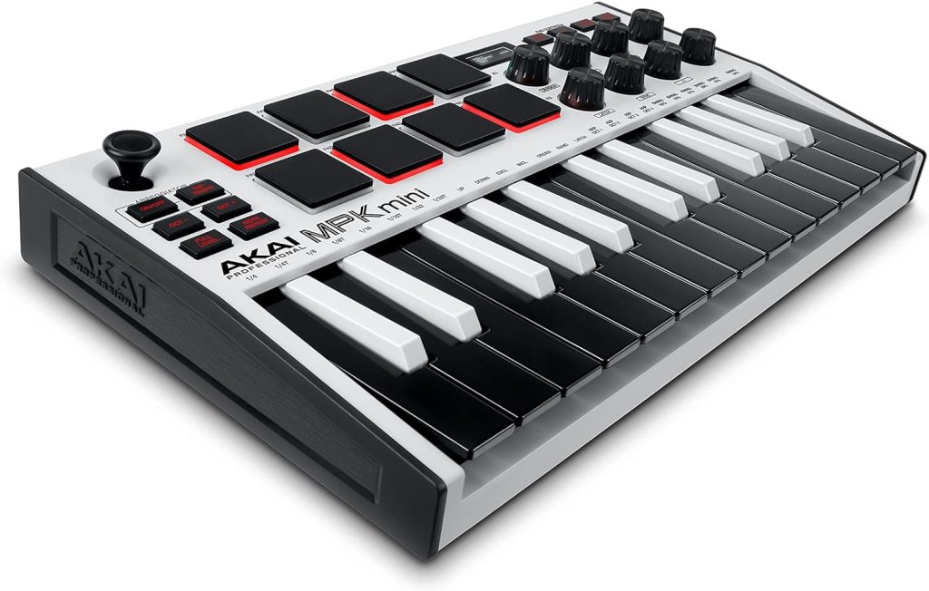 AKAI Professional MPK Mini MK3 - 25 Key USB MIDI Keyboard Controller With 8 Backlit Drum Pads, 8 Knobs and Music Production Software Included (White)
