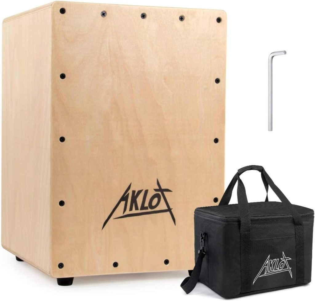 AKLOT Cajon Box Drum Wooden Percussion Box with Internal Adjustable Snares Birch Wood Compact (10 * 10 * 14 inch)
