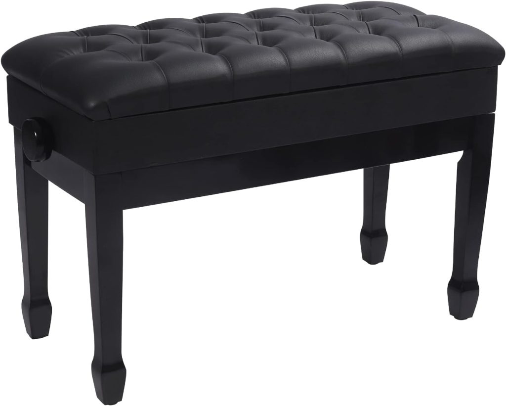 ALAPUR Adjustable Duet Piano Bench with Storage,Heavy Duty Wooden Double Keyboard Piano Bench Seat with PU Leather Cushion,Black
