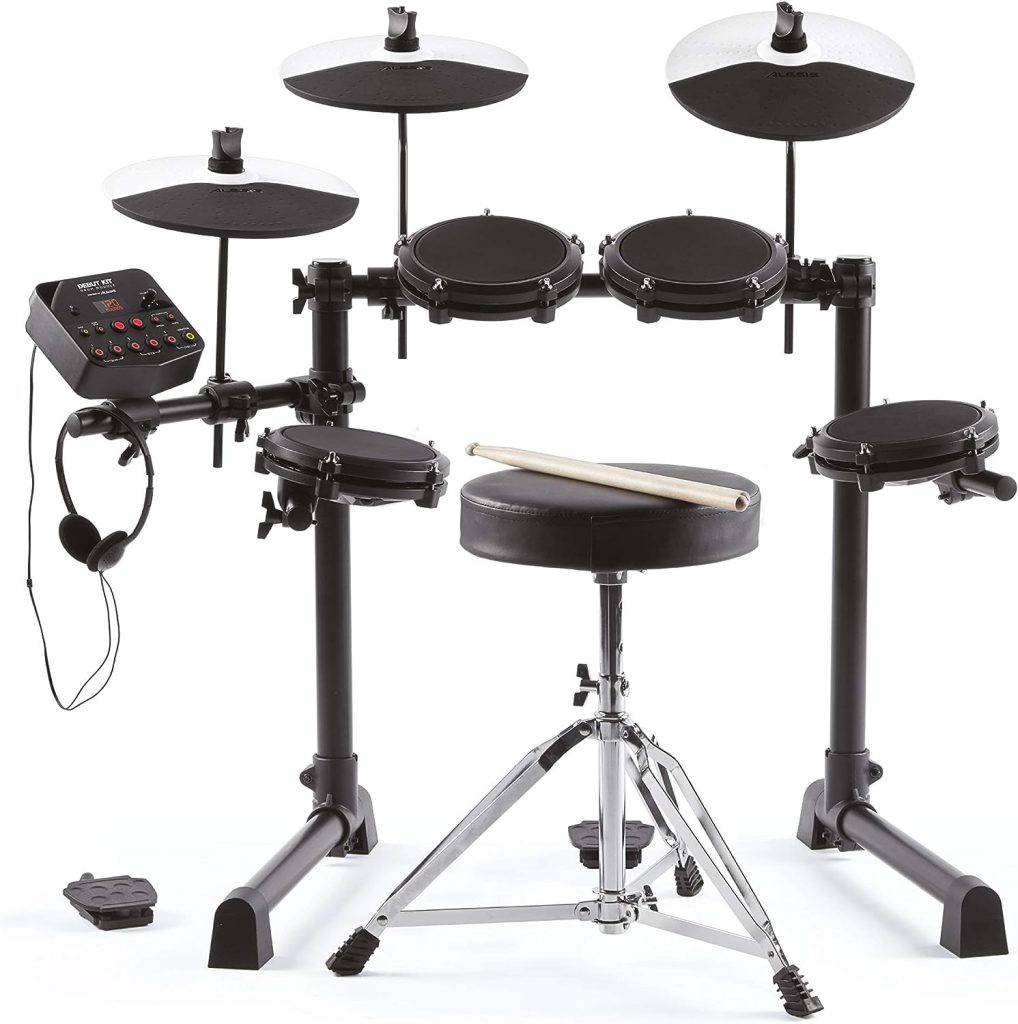 Alesis Drums Debut Kit – Kids Drum Set With 4 Quiet Mesh Electric Pads, 120 Sounds, Stool, Sticks, Headphones and 60 Melodics Lessons