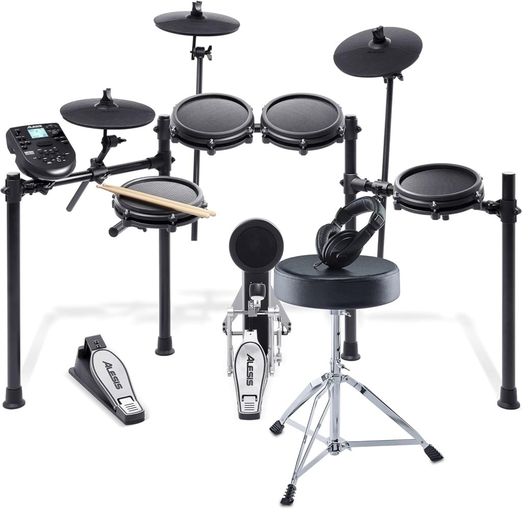 Alesis Drums Nitro Mesh Kit Bundle – Complete Electric Drum Set With an Eight-Piece Mesh Electronic Drum Kit, Drum Throne, Headphones and Drum Sticks