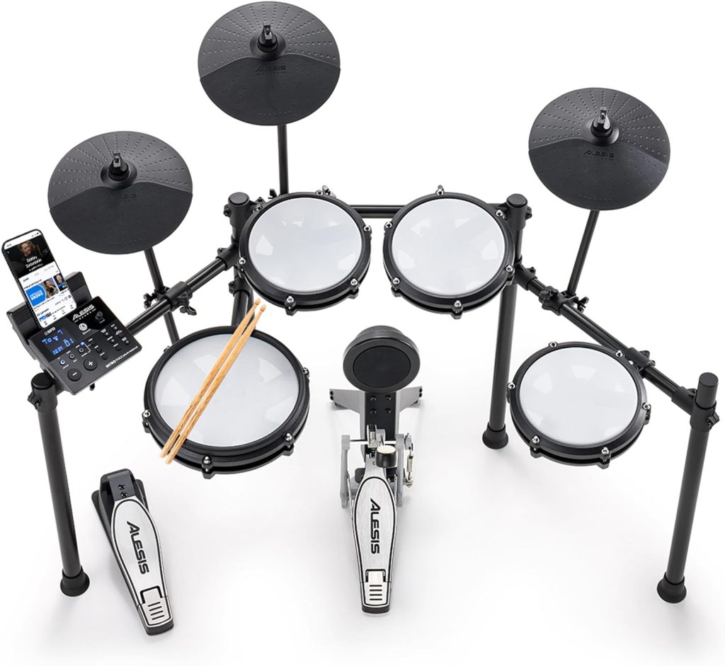 Alesis Nitro Max Kit Electric Drum Set with Quiet Mesh Pads, 10 Dual Zone Snare, Bluetooth, 440+ Authentic Sounds, Drumeo, USB MIDI, Kick Pedal
