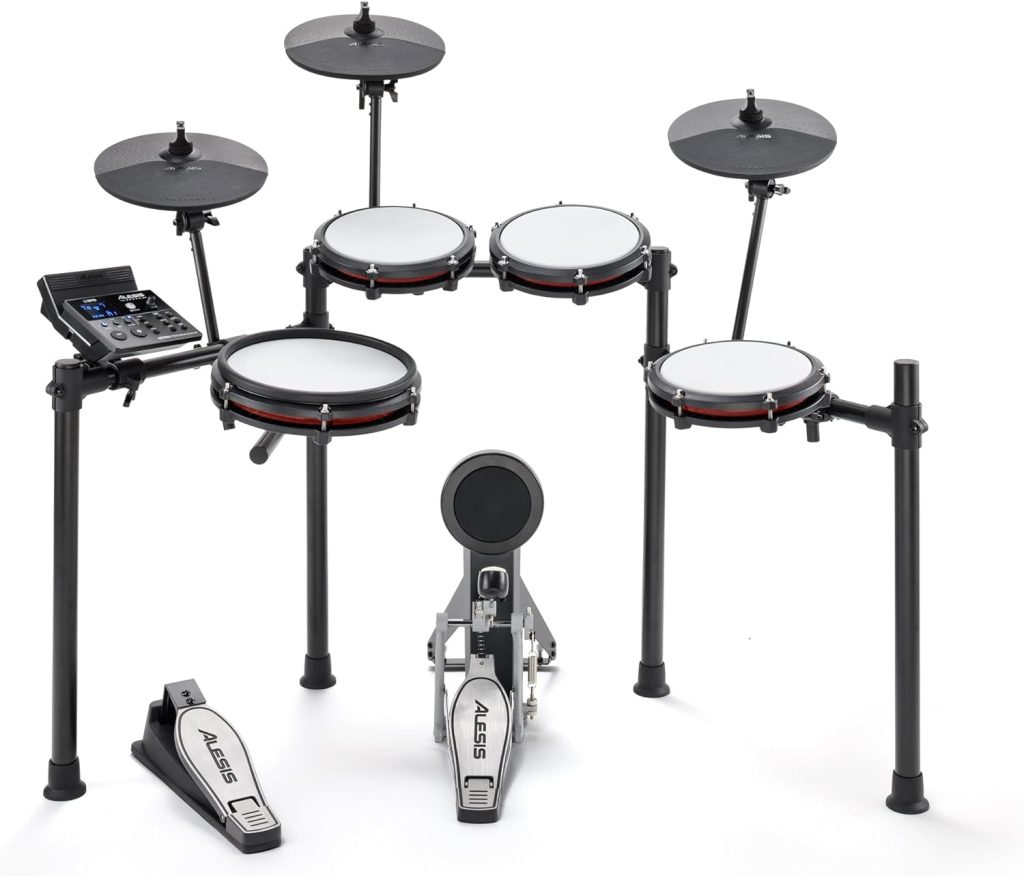 Alesis Nitro Max Kit Electric Drum Set with Quiet Mesh Pads, 10 Dual Zone Snare, Bluetooth, 440+ Authentic Sounds, Drumeo, USB MIDI, Kick Pedal