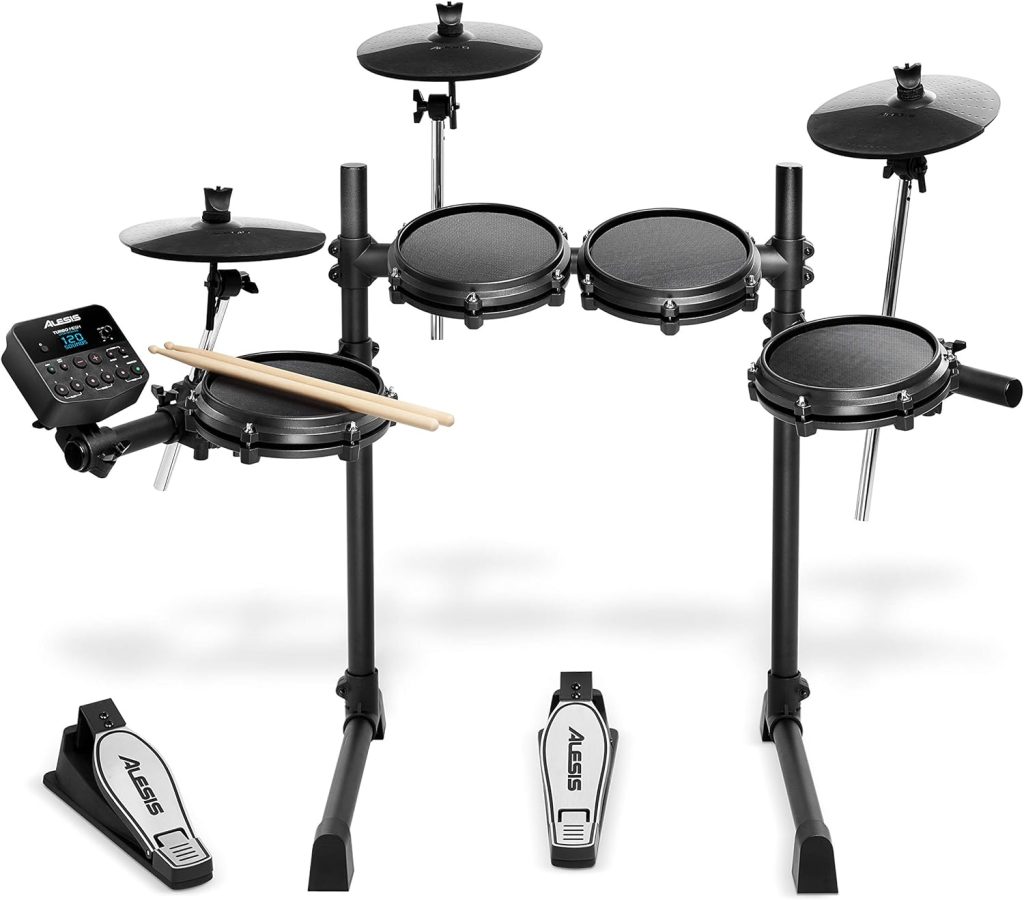 Alesis Turbo Mesh Kit – Electric Drum Set With 100+ Sounds, Quiet Mesh Drum Pads, Drum Sticks, Connection Cables, Drum Lessons