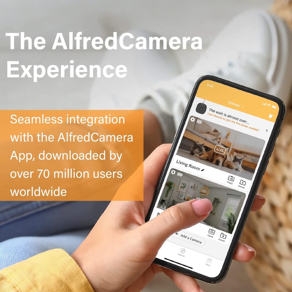 AlfredCamera Indoor Security Bullet Camera (White) - AlfredCam, Plug-in Baby Monitor/Pet Cam- 1080P, Night Vision, Wide-Angle View, Continuous Recording  Stick-On Mount - Works with Alfred Camera App