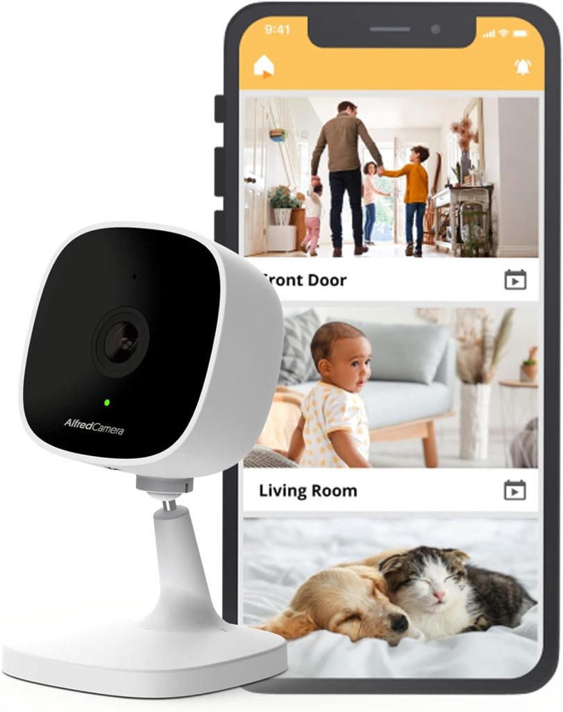AlfredCamera Indoor Security Bullet Camera (White) - AlfredCam, Plug-in Baby Monitor/Pet Cam- 1080P, Night Vision, Wide-Angle View, Continuous Recording  Stick-On Mount - Works with Alfred Camera App