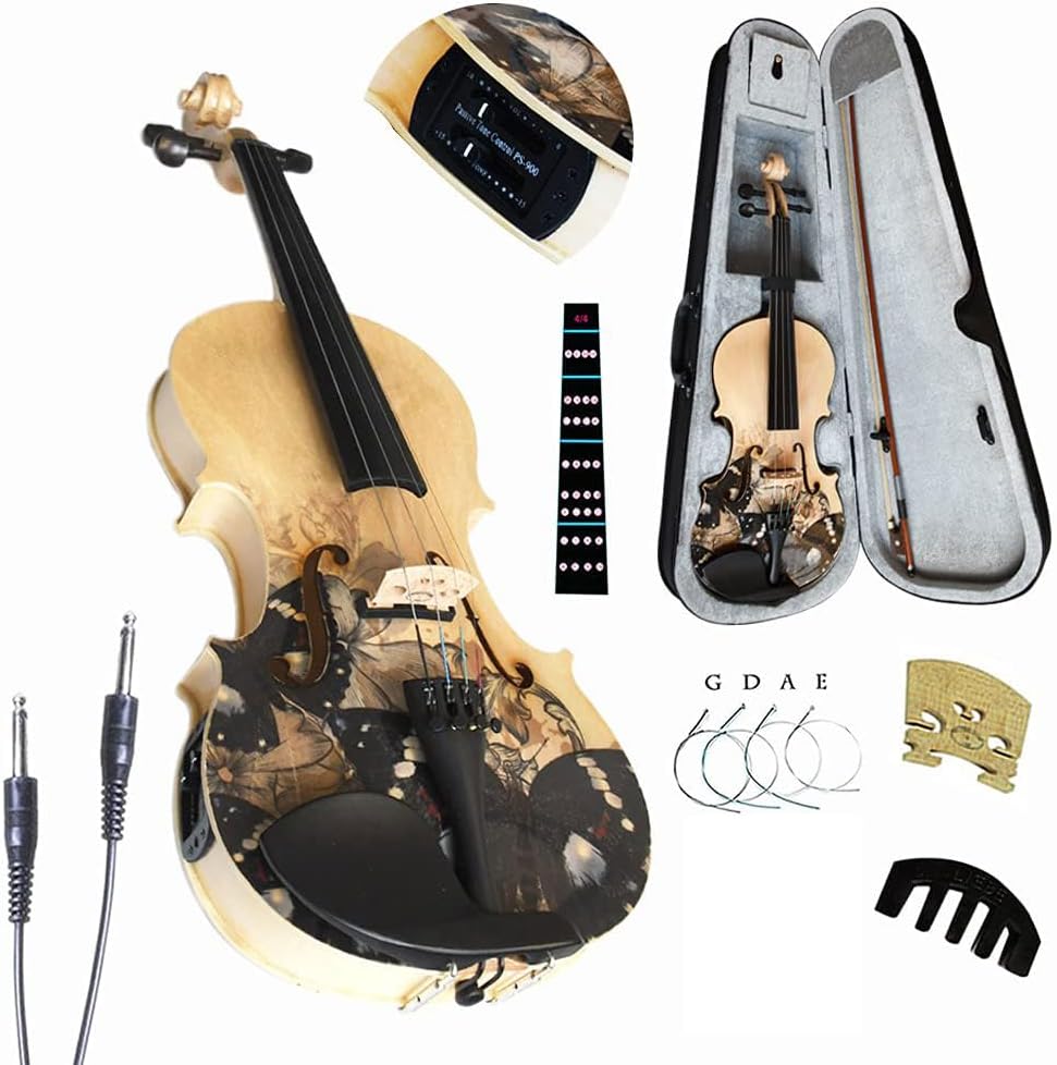 Aliyes Electric/Acoustic Violin Set for Beginners Special Designed Gift for Kids/Beginner with Hard Case,Bow,Extra Strings (4/4/Full-size)