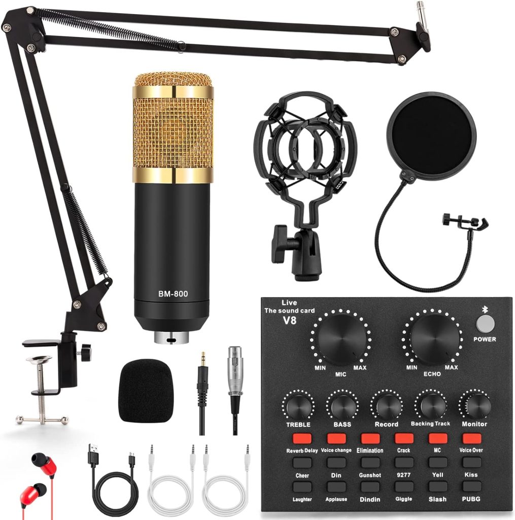 ALPOWL Podcast Equipment Bundle, Audio Interface with All in One Live Sound Card and Condenser Microphone, Perfect for Recording, Broadcasting, Live Streaming (Black)