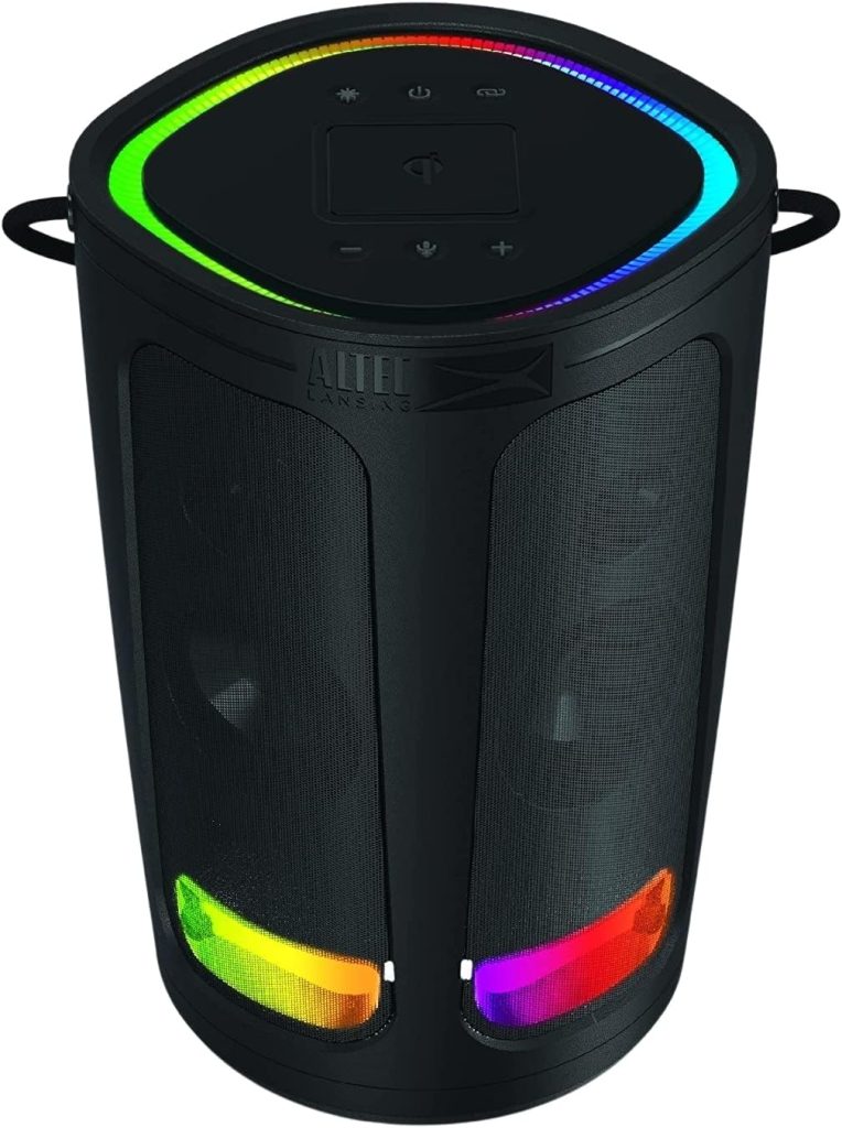 Altec Lansing Soundbucket XL - Waterproof Bluetooth Speaker with Customizable LED Lights, Qi Wireless Charging, 20 Hours Playtime  100 Foot Range