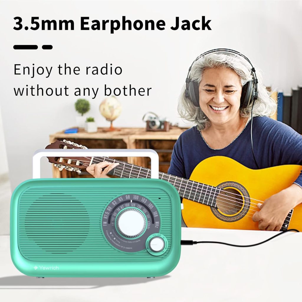 AM FM Radio with Best Reception, Bluetooth Speaker Portable Radio, DSP Plug in Wall Radio Battery Operated or AC Power with Headphone Jack, Large Tuning Knob for Home Kitchen Outdoor, Black