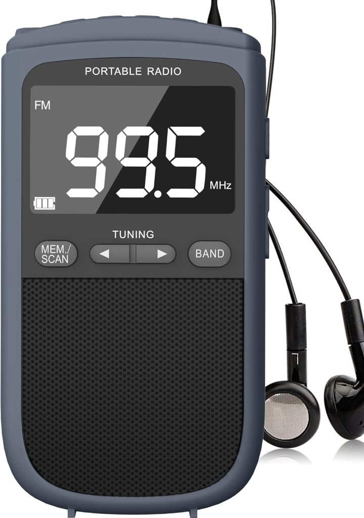 AM FM Walkman Radio:900mAh Rechargeable Portable Transistor Pocket Radio with Best Reception Digital Tuning, LCD Screen,Stereo Earphone Jack, Sleep Timer and Alarm Clock for Jogging,Walking Grey