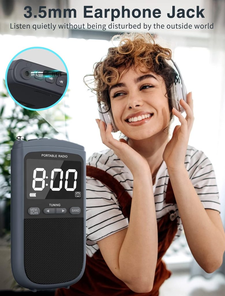 AM FM Walkman Radio:900mAh Rechargeable Portable Transistor Pocket Radio with Best Reception Digital Tuning, LCD Screen,Stereo Earphone Jack, Sleep Timer and Alarm Clock for Jogging,Walking Grey