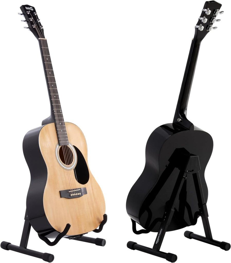 Amazon Basics Adjustable Guitar Folding A-Frame Stand for Acoustic and Electric Guitars with Non-Slip Rubber and Soft Foam Arms, Fully Assembled