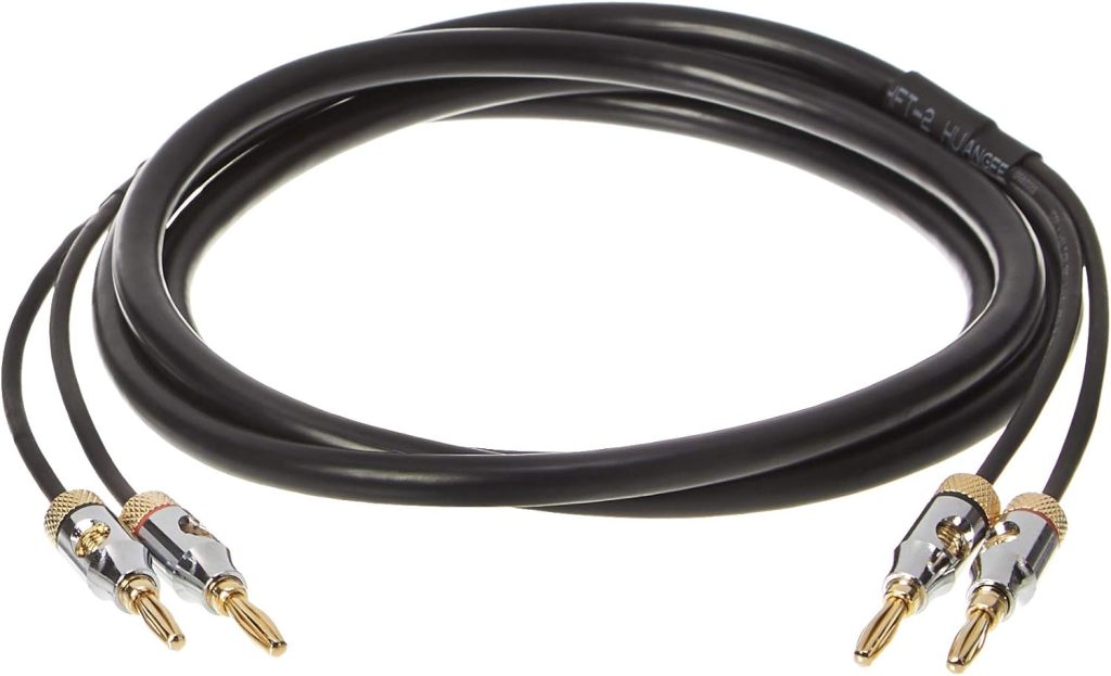 Amazon Basics Banana Plug 16AWG Speaker Cable Wire, CL2 Rated with Gold-Plated Banana Tip Plugs (4mm), 99.9% Oxygen-Free, 6 Foot, Black