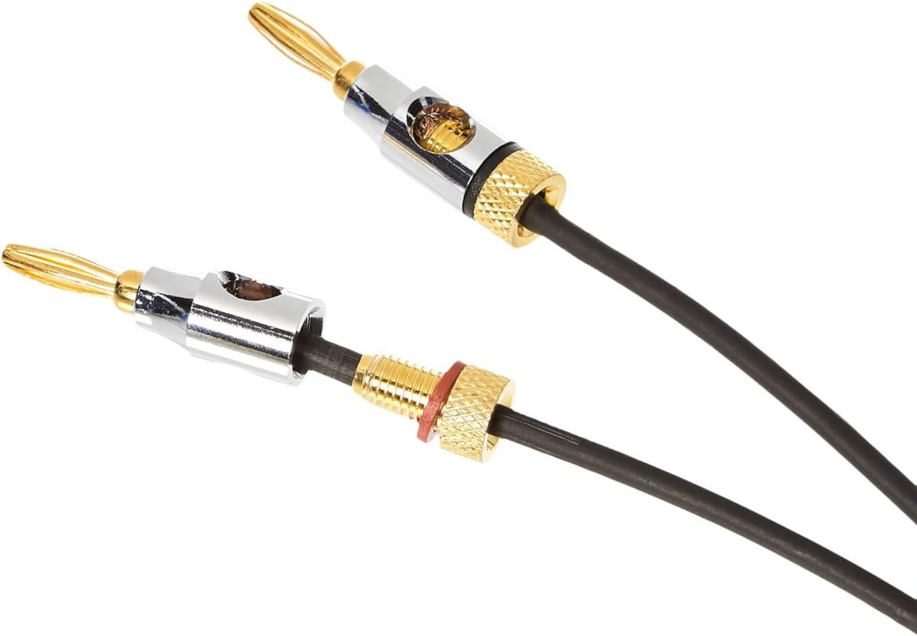 Amazon Basics Banana Plug 16AWG Speaker Cable Wire, CL2 Rated with Gold-Plated Banana Tip Plugs (4mm), 99.9% Oxygen-Free, 6 Foot, Black