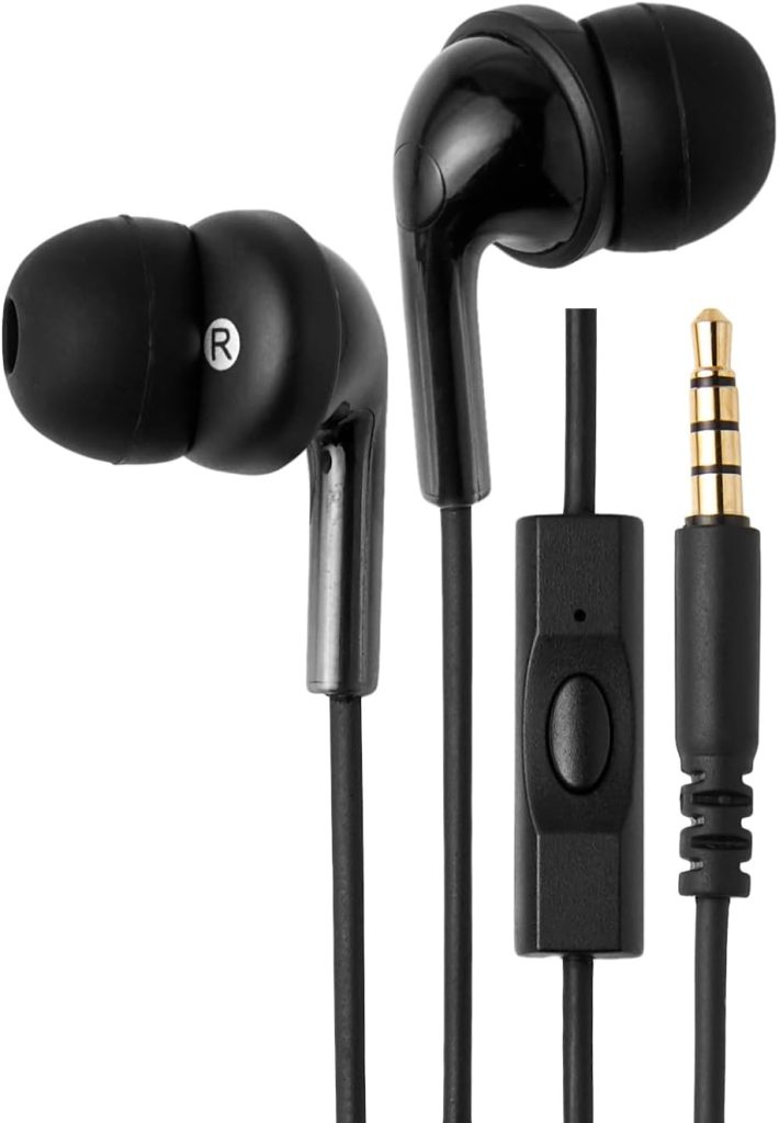 Amazon Basics In Ear Wired Headphones, Earbuds with Microphone No Wireless Technology, Black, 0.96 x 0.56 x 0.64in