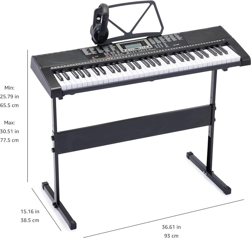 Amazon Basics Portable Digital Piano Keyboard with 61 Keys, Built In Speakers and Songs for Learning, Black