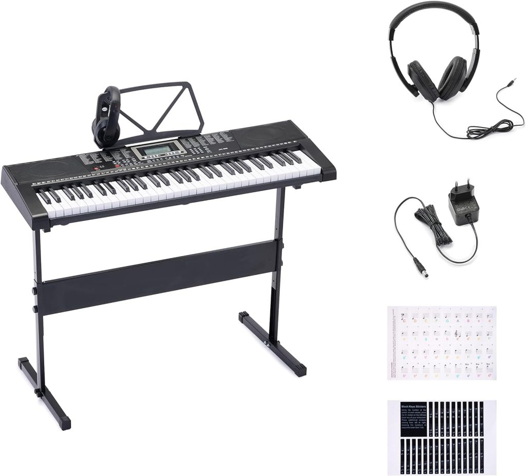 Amazon Basics Portable Digital Piano Keyboard with 61 Keys, Built In Speakers and Songs for Learning, Black