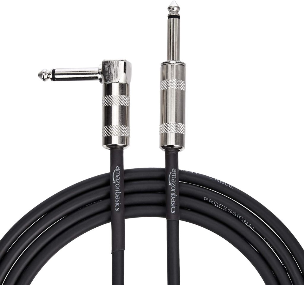 Amazon Basics TS 1/4 Inch Right-Angle Instrument Cable for Electric Guitar, 10 Foot, Black