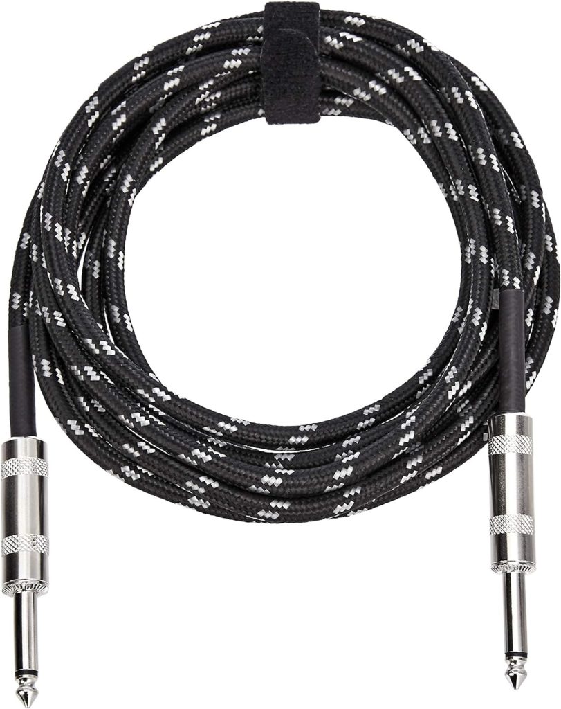 Amazon Basics TS 1/4 Inch Tweed Cloth Jacket Straight Instrument Cable for Electric Guitar/Bass and Keyboard, 10 Foot, Black  Gray