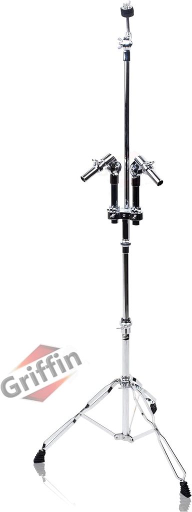 Amazon.com - Griffin Double Tom Drum Stand with Cymbal Arm Drummers Percussion Set Hardware with Dual Drum Mounts | Medium Duty Tom Holder with Double Braced Tripod Legs | Accommodates All Standard Cymbals - Drum Set Tom Tom Stands